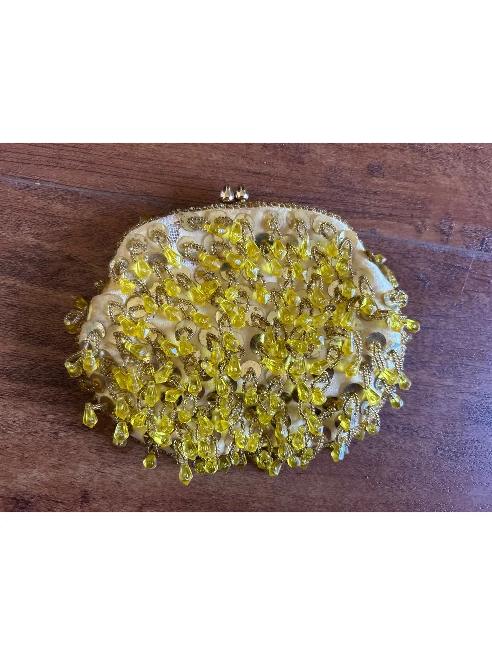 Vintage Yellow Beaded Evening Clutch Purse